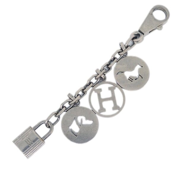 Hermes Amulet Bull Lock Key Holder Bag Charm Silver Small Good 153588 - Picture 1 of 4